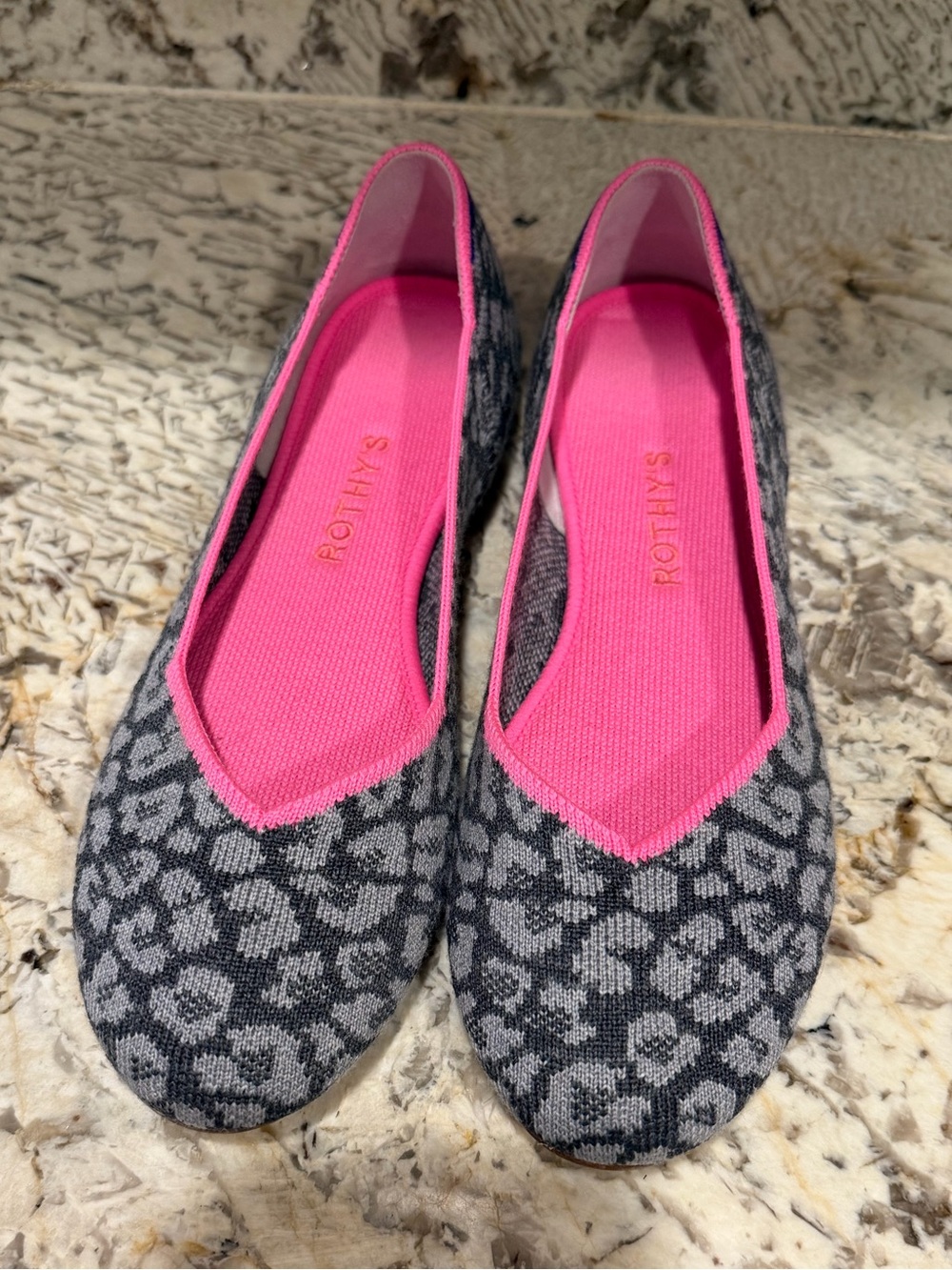 Rothy's Gray Leopard Knit Flats Pink Liner Haze Spot Animal Print